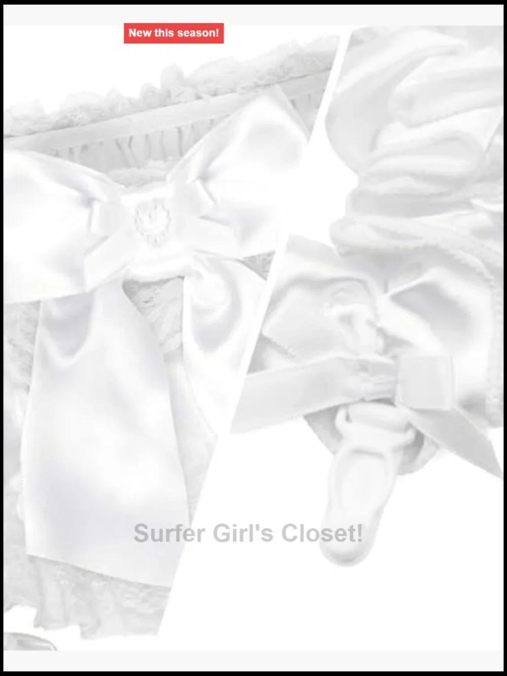 Satin Suspender Belt with Lace Trim & Ruffle Bow Garter